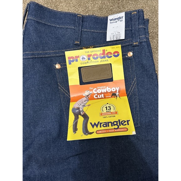 Wrangler Men's 13Mwz Dark Wash High Rise Rigid Cowboy Cut Straight Jeans  40x38 - Picture 2 of 5